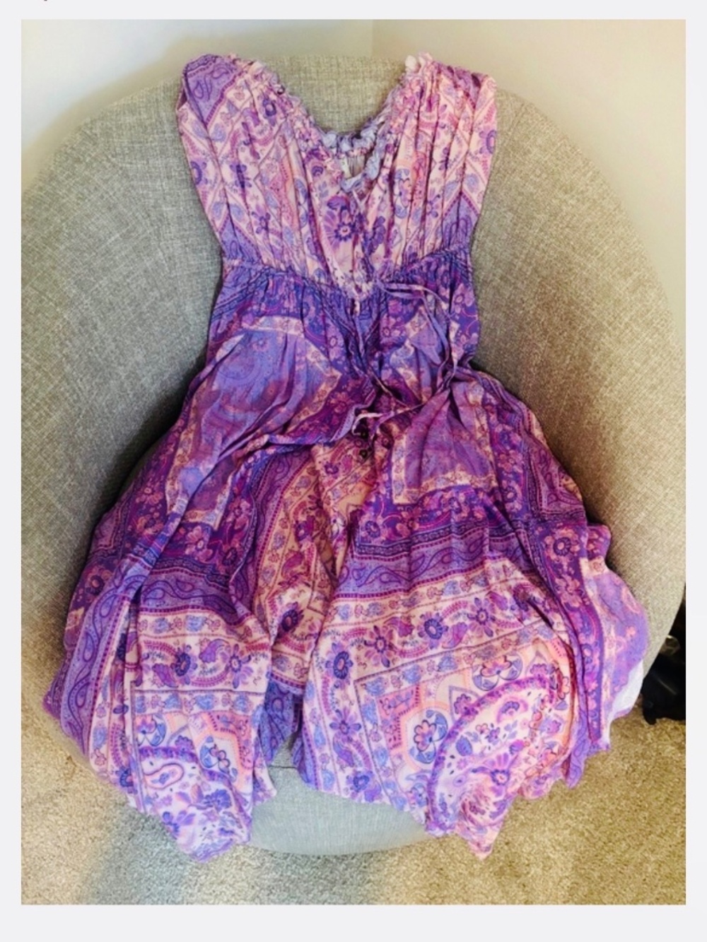 NWOT Spell Lavender Paisley Asymmetrical Handkerchief Hem Dress XS